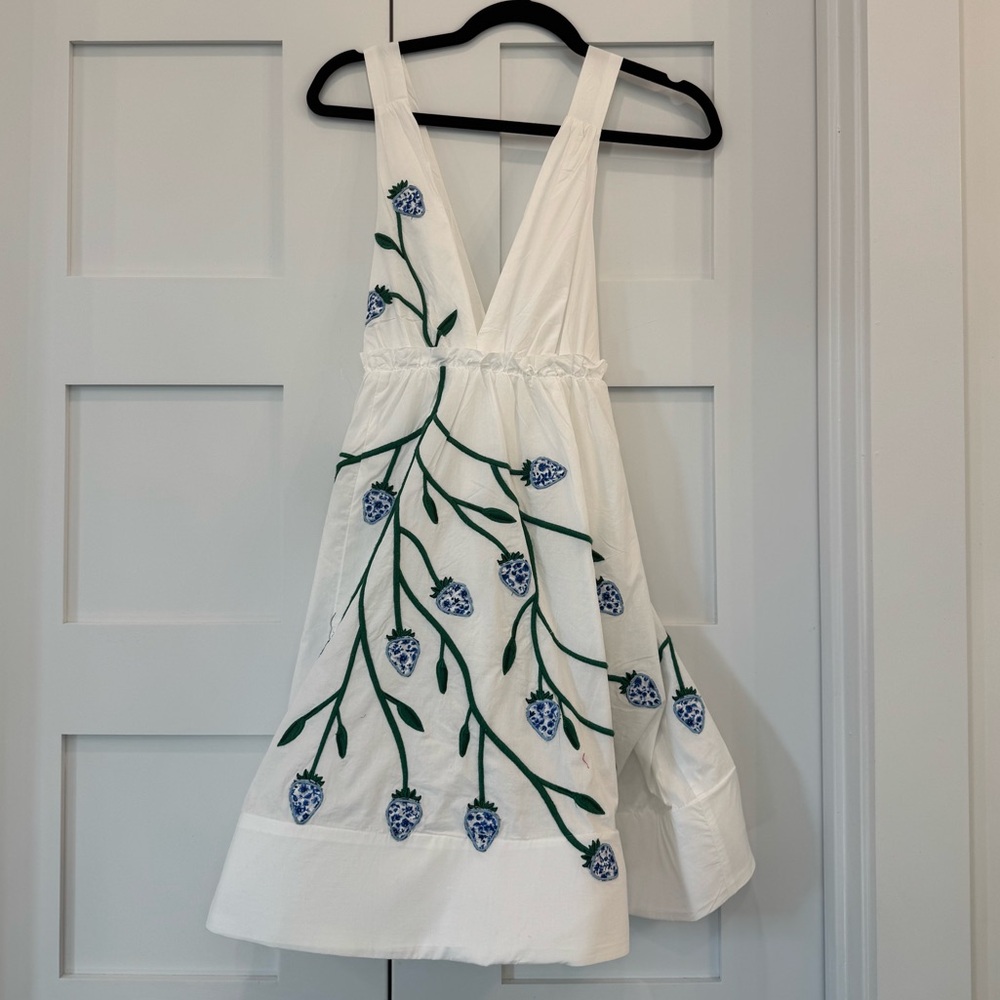 NWT Anthropologie White Babydoll Dress with Floral Design